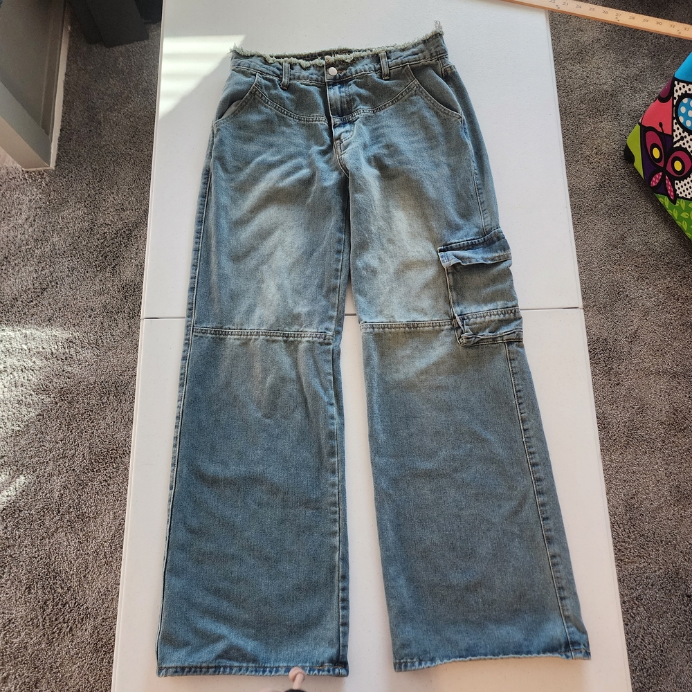 SHEIN Denim Wide Leg Jeans with Cargo Pocket